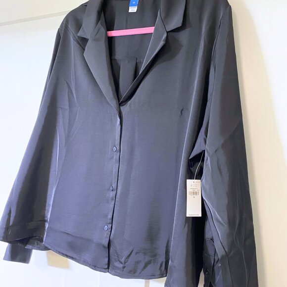 NWT Satin Old Navy Cropped Button-Down Shirt - Womens Plus Size 2X Black Jack - Picture 7 of 9